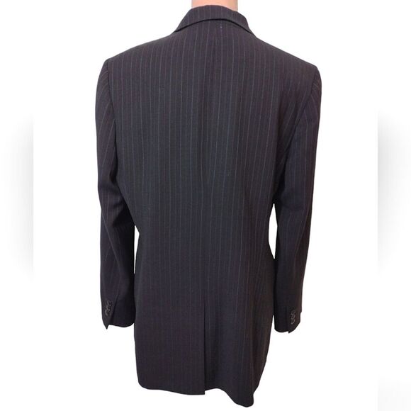 LOFT Y2K Plus 14P Black Grey Wool Blend Pen Stripe Single Breasted Blazer - Picture 10 of 14